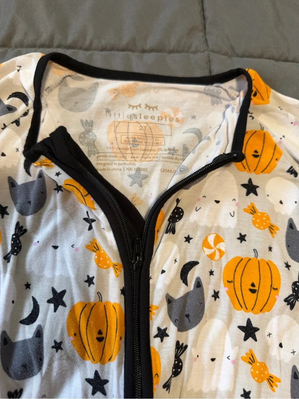 Little Sleepies White, Orange & Black Pumpkin Footed One-Piece Pajama